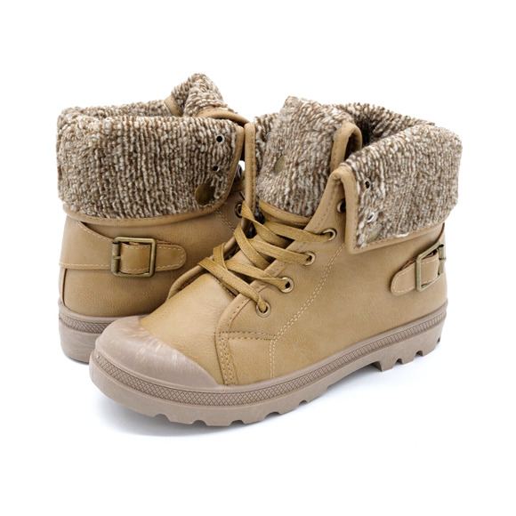 Refresh Shoes - Refresh Casper Womens 6.5 Ankle Boots Taupe Faux Fur Lined Fold Over Winter Boot
